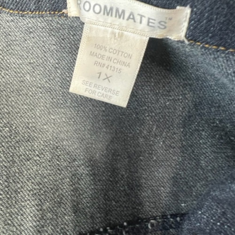 Roomates Womens Dark Wash Jean Denim Moto Studded Button Down Jacket  Size 1X - Picture 7 of 9